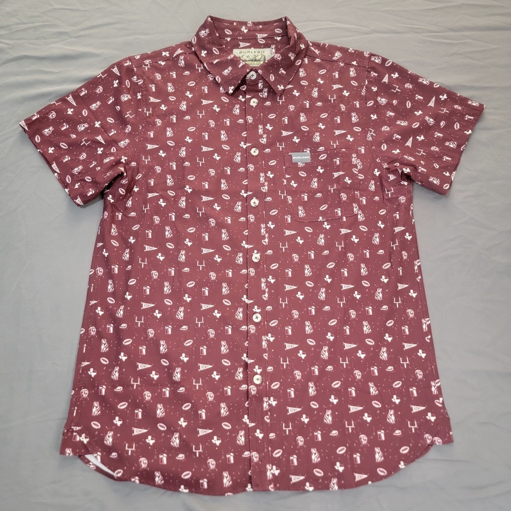 Texas A&M Aggies Burlebo Shirt Mens Medium Button Up All Over Print SS AOP - Picture 2 of 6